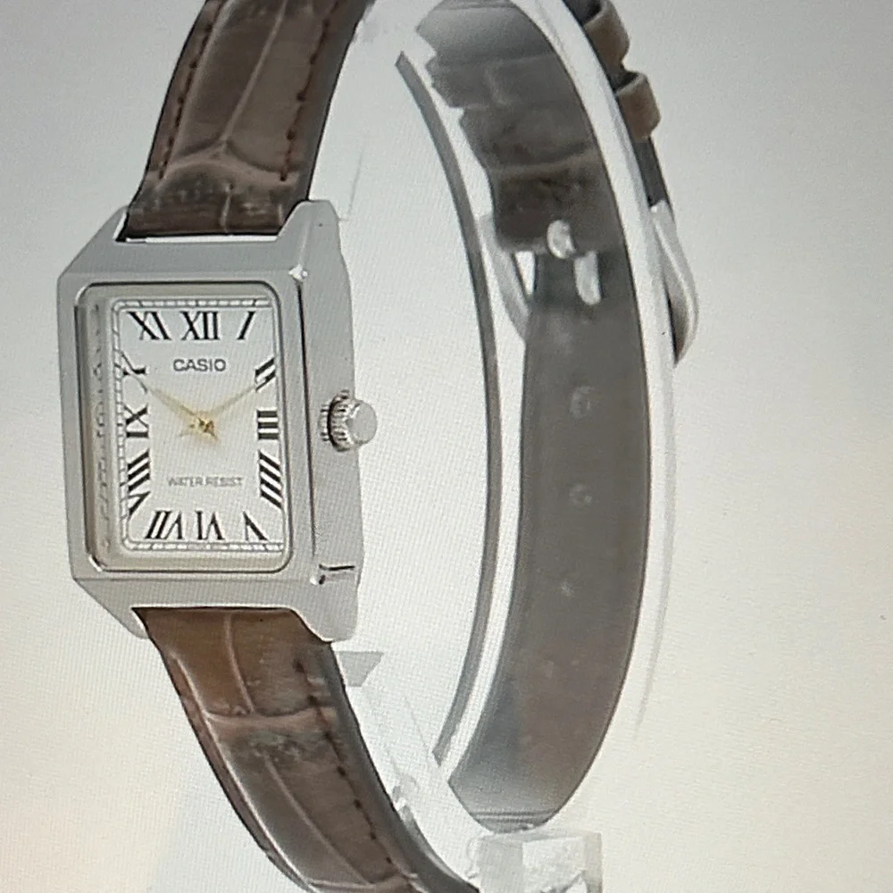 Women’s Casio Silver Case Watch with Dark Brown Strap